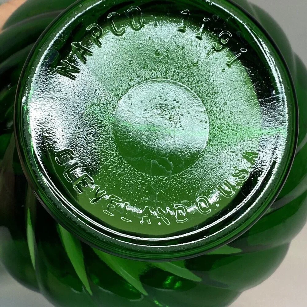 Vintage Green Glass Napco 1191 Cache Pot Planter Vase w/ Swirl Pattern Set Of 2 - Picture 6 of 12